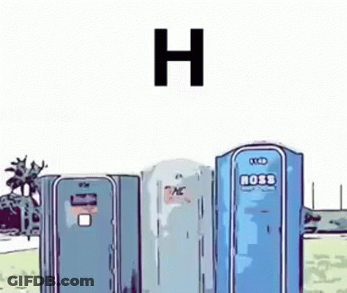 Three Portable Toilets With Letter H GIF
