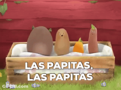 Three Potatoes In A Box With The Words Las Papitas Las Papitas GIF