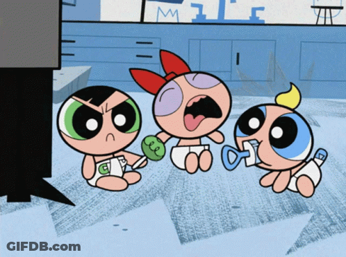 Three Powerpuff Girls Sitting On Floor GIF