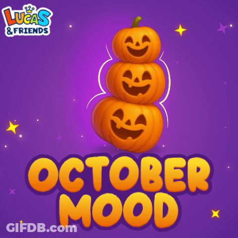 Three Pumpkins Are Stacked On Top Of Each Other With The Words October Mood Below GIF
