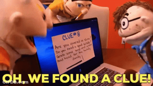 Three Puppets Looking At Laptop With Clue 8 GIF