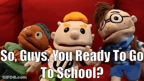 Three Puppets Saying So Guys You Ready To Go To School GIF