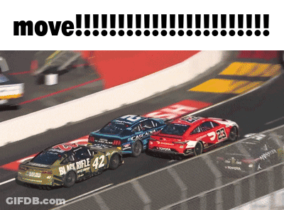 Three Race Cars Racing With Move Above GIF