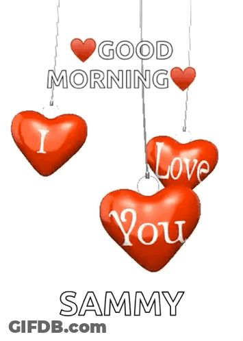Three Red Hearts Hanging From Strings Good Morning Sammy GIF