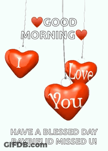 Three Red Hearts With The Words " I Love You " Hanging From Strings GIF