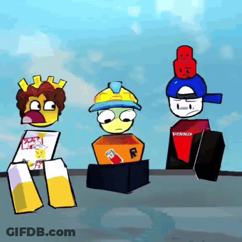 Three Roblox Characters One In Red Shirt Saying Roblox GIF