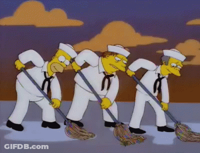 Three Sailors From The Simpsons Are Sweeping The Floor Together GIF