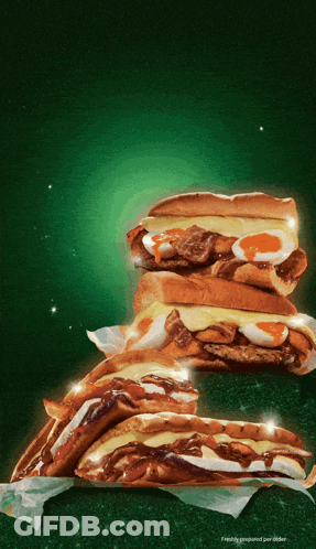 Three Sandwiches Stacked Saying Finishly Prepared Per Order GIF