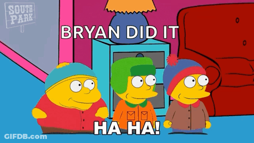 Three Simpsons Characters Saying Bryan Did It Ha Ha GIF