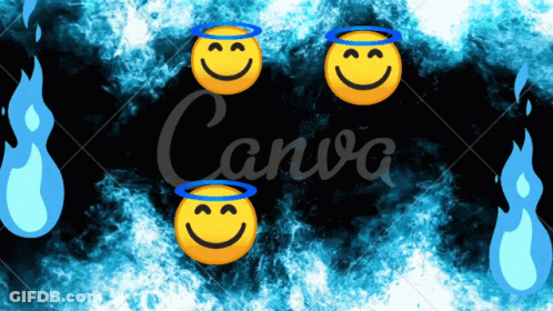 Three Smiley Faces With Blue Haloes On A Black Background With The Word Canva In The Corner GIF