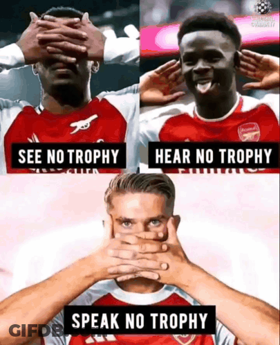 Three Soccer Players Are Covering Their Eyes And Mouths With Their Hands And The Words See No Trophy Hear No Trophy And GIF