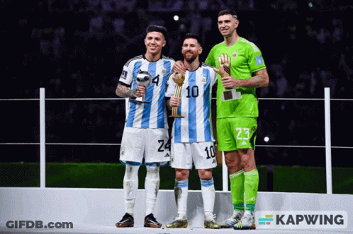 Three Soccer Players Are Posing For A Photo And One Has The Number 10 On His Shirt GIF