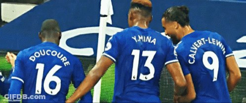 Three Soccer Players Blue Jerseys 16 13 9 GIF