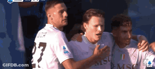 Three Soccer Players Hugging Number 27 GIF