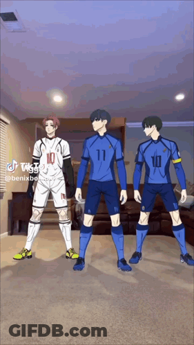 Three Soccer Players In Living Room With Number 11 Jersey GIF