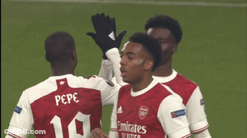 Three Soccer Players One Wearing Emirates Jersey GIF