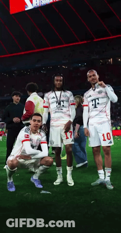Three Soccer Players Posing For A Picture With One Wearing The Number 17 GIF