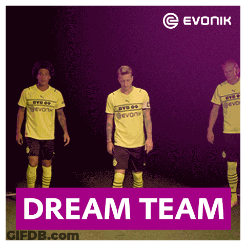 Three Soccer Players Standing Next To Each Other With The Words Dream Team On The Bottom GIF