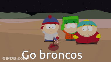 Three South Park Characters Go Broncos GIF