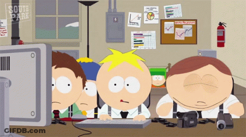 Three South Park Characters Looking At Computer Screen GIF