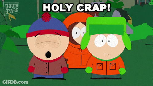 Three South Park Characters Saying Holy Crap GIF