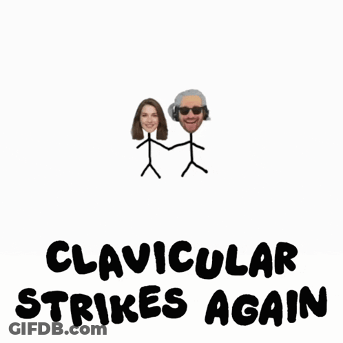 Three Stick Figures With Hearts In Their Eyes And The Words Clavicular Strikes Again GIF