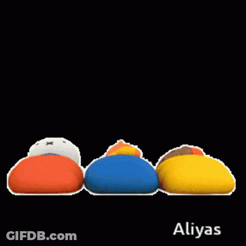 Three Stuffed Animals Sitting Next To Each Other With The Name Aliyas On The Bottom Right GIF