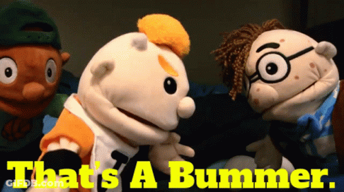 Three Stuffed Animals Standing Next To Each Other With The Words That 'S A Bummer Above Them GIF