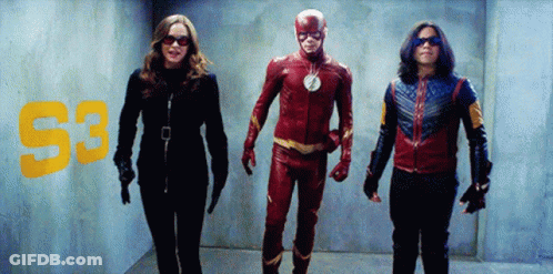 Three Superheroes In Front Of S3 Wall GIF