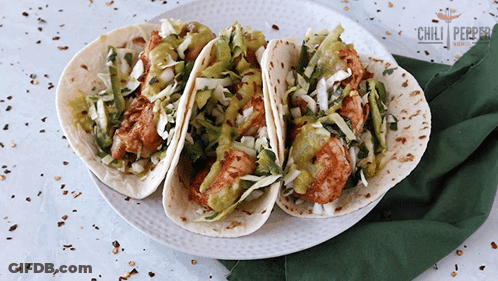 Three Tacos On White Plate GIF