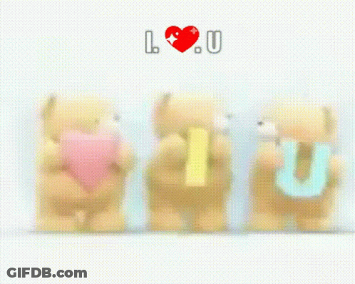 Three Teddy Bears Holding Hearts Saying I Love U GIF