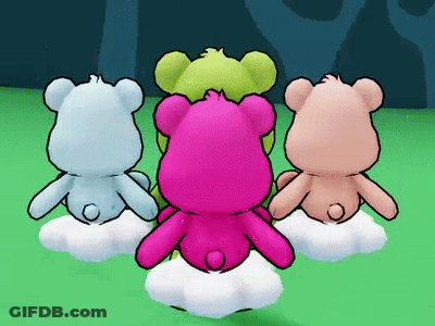 Three Teddy Bears Sitting On Clouds GIF