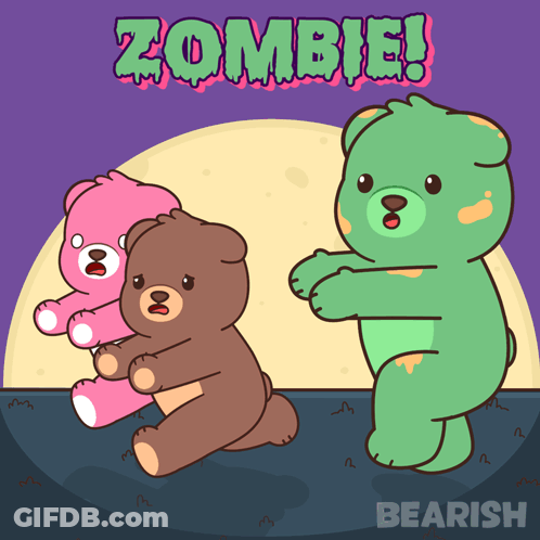 Three Teddy Bears With Zombie Text GIF