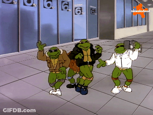 Three Teenage Mutant Ninja Turtles Dancing At Nickelodeon GIF