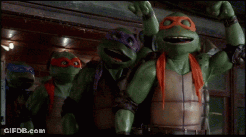 Three Teenage Mutant Ninja Turtles Standing By TV GIF