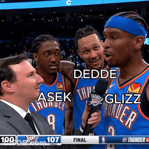 Three Thunder Players Are Being Interviewed By A Man GIF