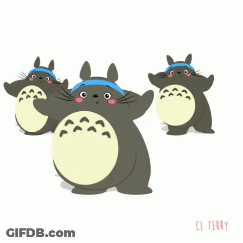 Three Totoro Bears With Blue Headbands And CL Terry GIF
