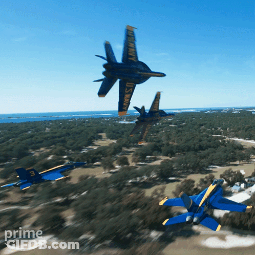 Three U.s. Navy Jets Flying Over A Golf Course GIF