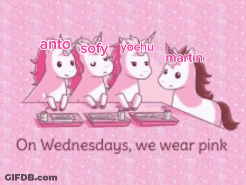 Three Unicorns Are Sitting At A Table With The Words On Wednesdays We Wear Pink GIF