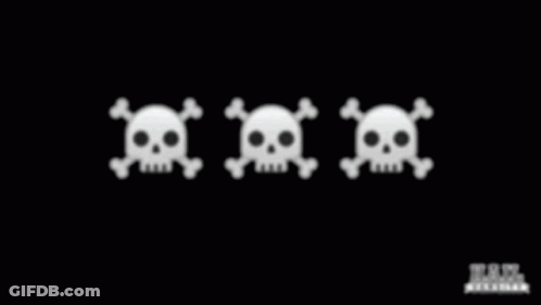 Three White Skulls And Crossbones On Black GIF