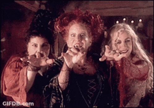 Three Witches Posing With Hands Out GIF
