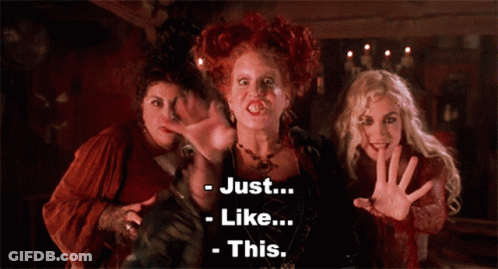 Three Witches Standing Together Saying Just Like This GIF