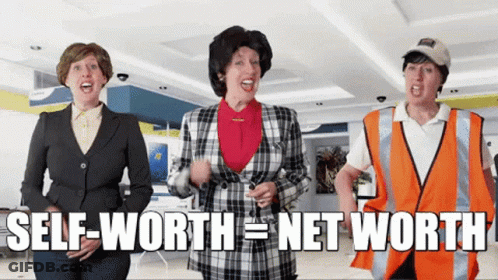 Three Women Are Dancing With The Words Self-Worth = Net Worth Written Below Them GIF