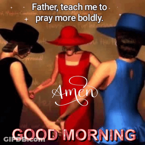 Three Women Are Holding Hands In A Circle With The Words `` Father , Teach Me To Pray More Boldly `` . GIF