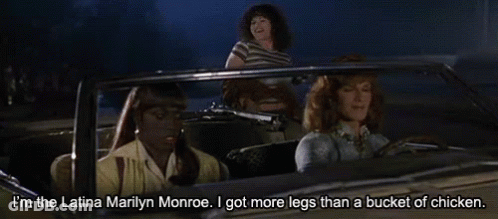 Three Women Are Sitting In A Car And One Of Them Is Saying I 'M The Latina Marilyn Monroe GIF