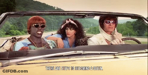 Three Women Are Sitting In A Car With The Words " There Are Steps To Becoming A Queen " Above Them GIF
