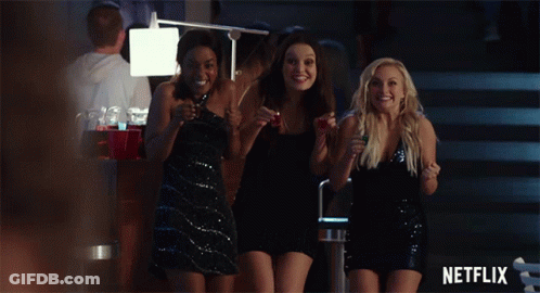 Three Women Are Standing In A Room With A Netflix Logo On The Bottom GIF