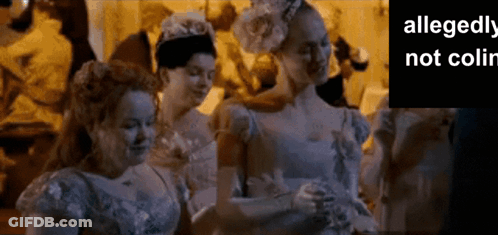 Three Women Are Standing Next To Each Other With The Words Allegedly Not Colin On The Bottom GIF