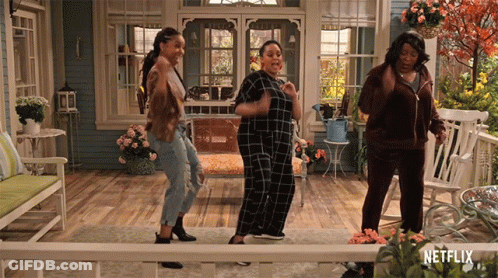Three Women Dancing On Porch With Netflix Logo GIF