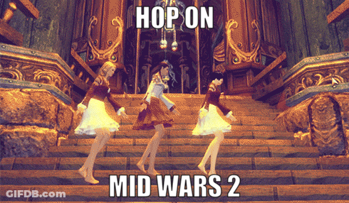Three Women Dancing On Stairs Hop On Mid Wars 2 GIF